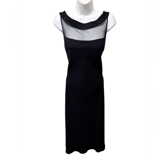 Y2K Elegant Evan-Picone Black Cocktail Maxi Dress Sheer Sz 12 Illusion Neckline - Picture 1 of 7